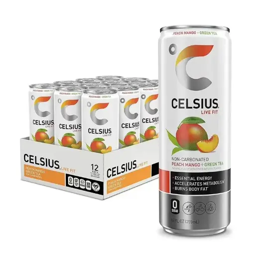 [Temp-INT-01671] CELSIUS ENERGY 12OZ/12PK ( PEACH MANGO GREEN TEA)